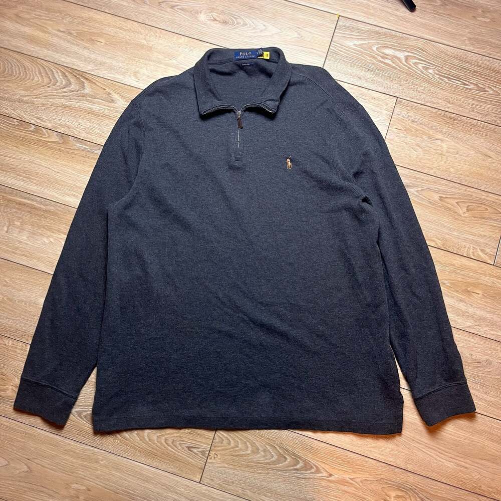 Polo Ralph Lauren Estate Rib Quarter-Zip Pullover Sweatshirt Charcoal Gray XL